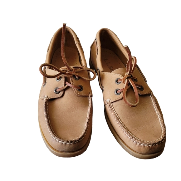L.L. Bean Topsiders Tan Leather Lace Up Women's Size 7.5 Preppy Classic - Picture 2 of 8